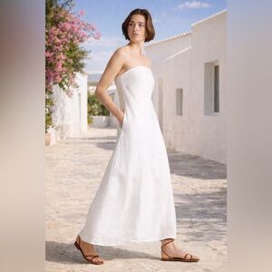 Quince 💯 European Linen White Strapless Maxi Dress Large NWT